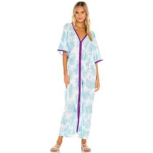 Revolve Pitusa Tie Dye Kaftan Coverup Maxi Dress Light Blue Womens One Size